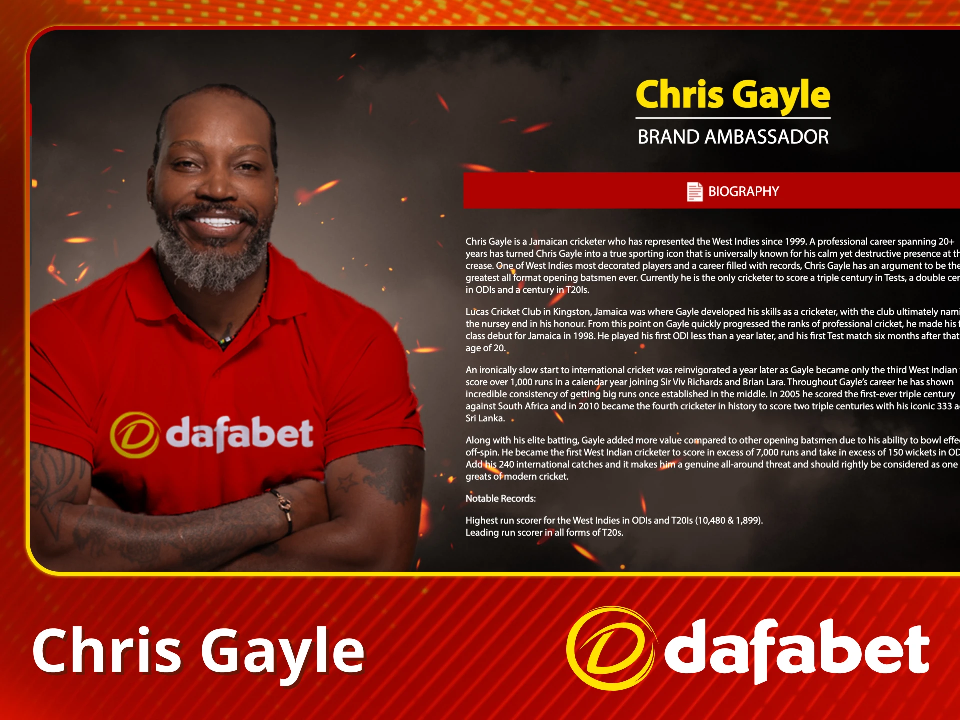 Play cricket with Chris Gayle at Dafabet.