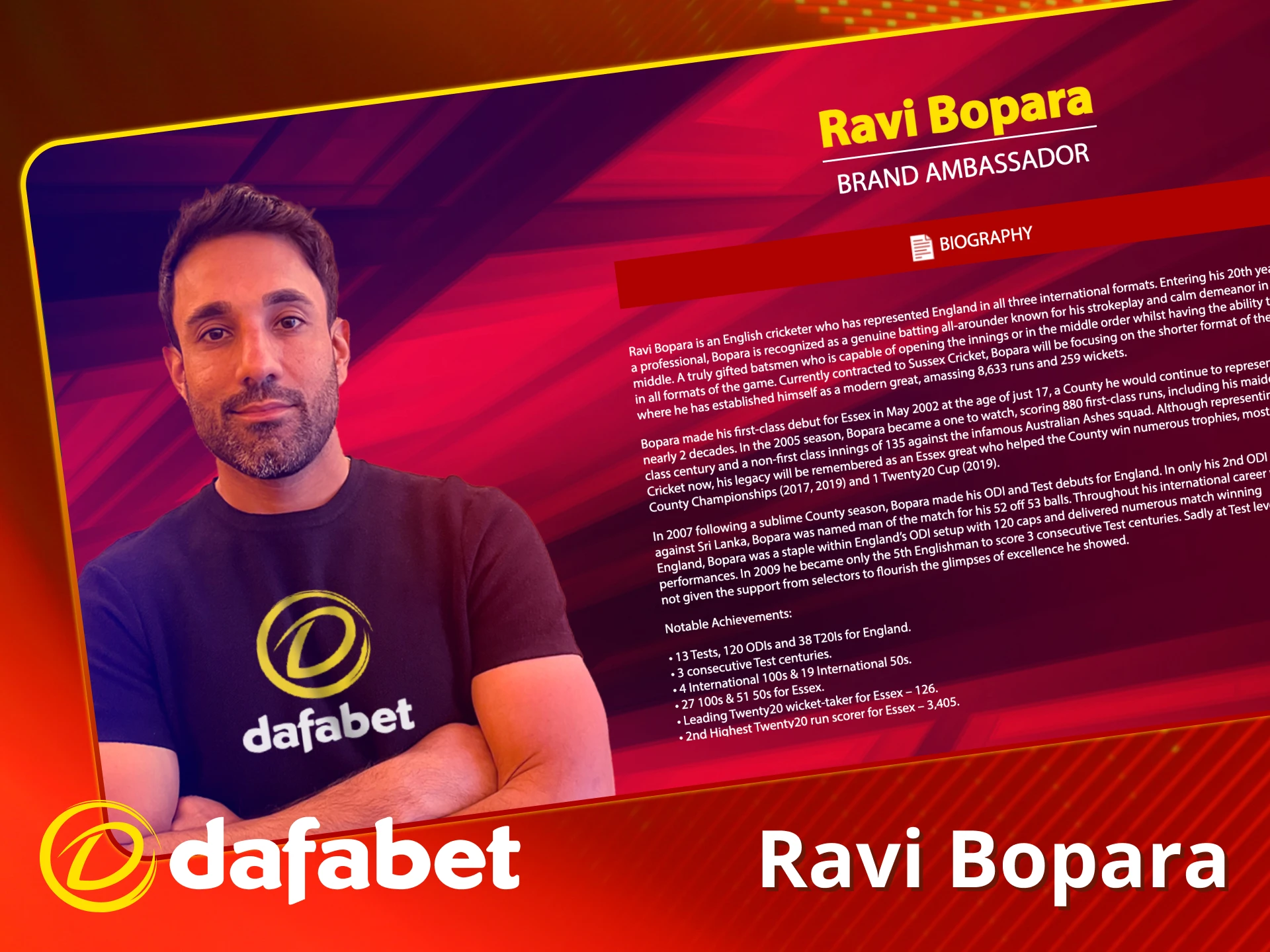 Experience cricket with Ravi Bopara at Dafabet.