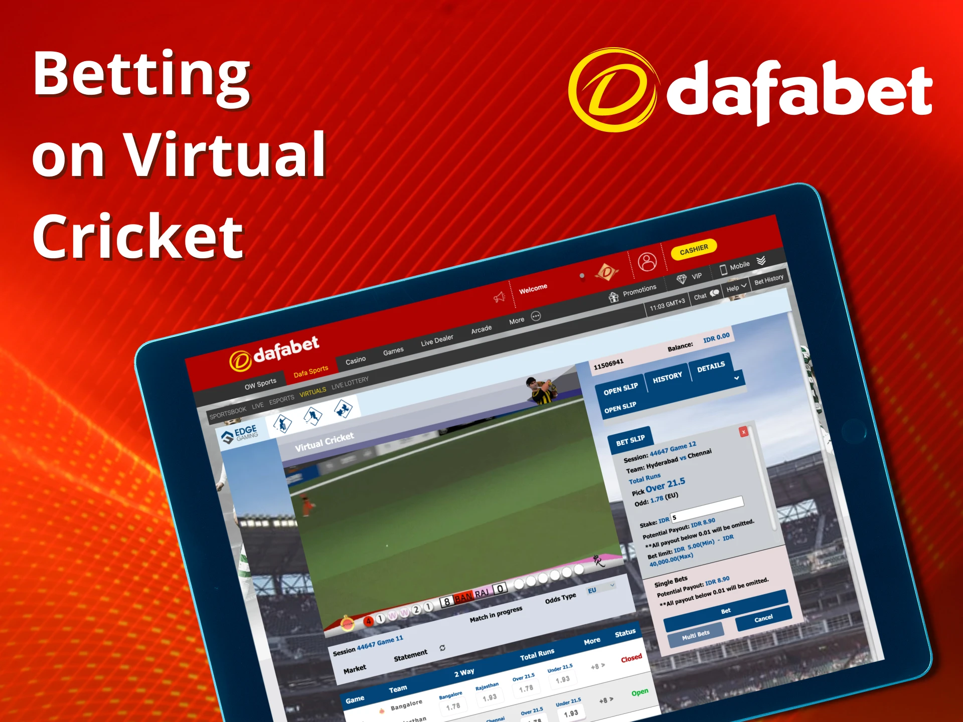 Enjoy virtual cricket action anytime at Dafabet.