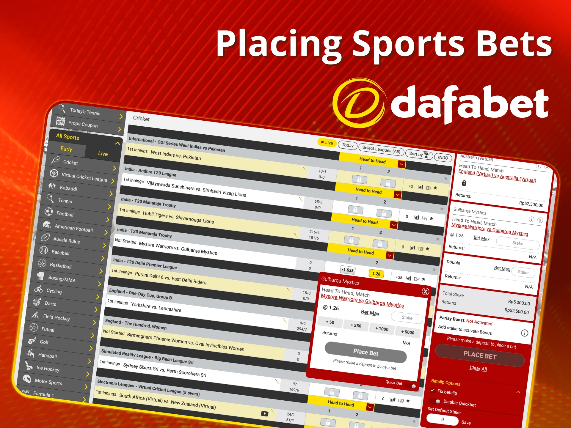 Place your sports bets easily at Dafabet.