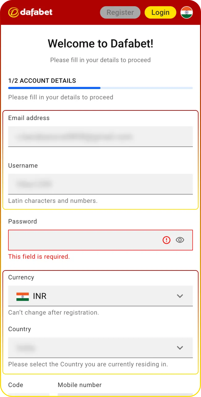 Complete registration form now on Dafabet.