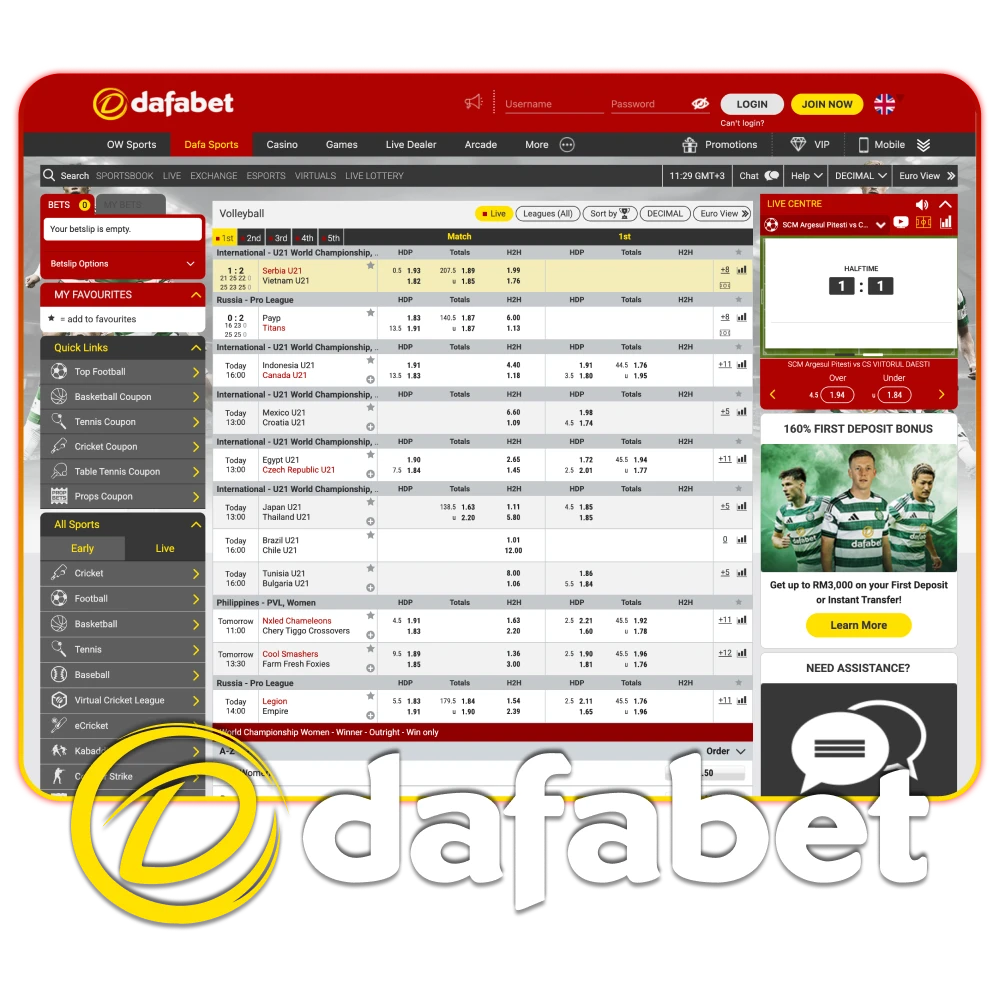 Discover volleyball betting at Dafabet.