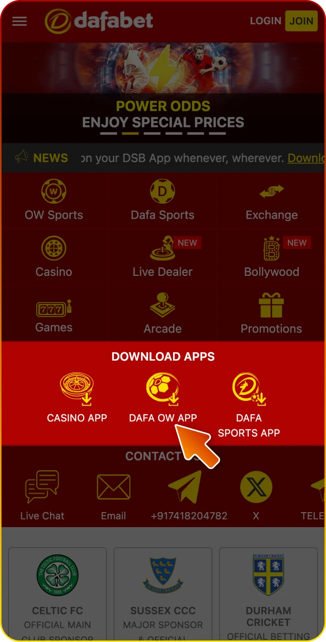 Tap the link and enter Dafabet action.